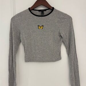 Forever 21 Gray Fitted Crop Long Sleeve Tee S